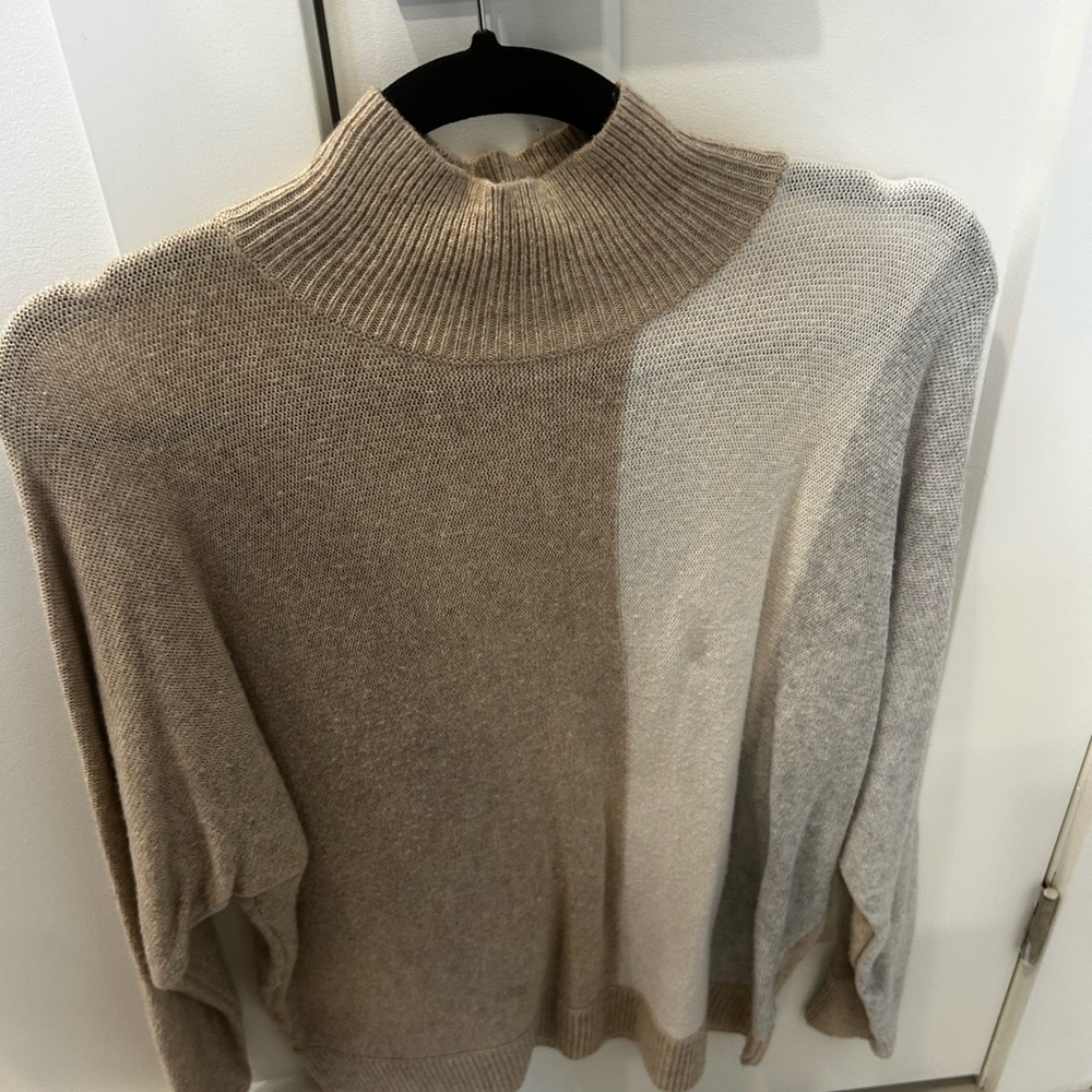 Reitmans Colorblock Mock Neck Long Sleeve Sweater - Beige, Cream, Light Gray